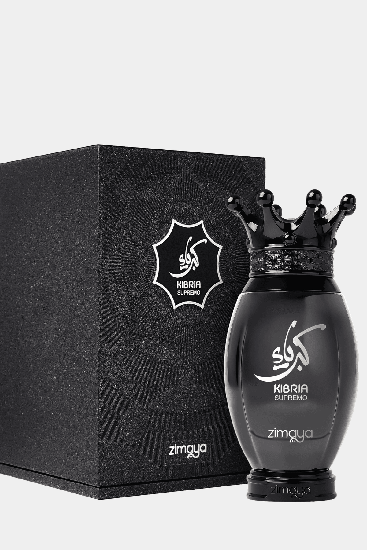 Kibria Supremo by Zimaya 100 ml bottle beside its black embossed gift box