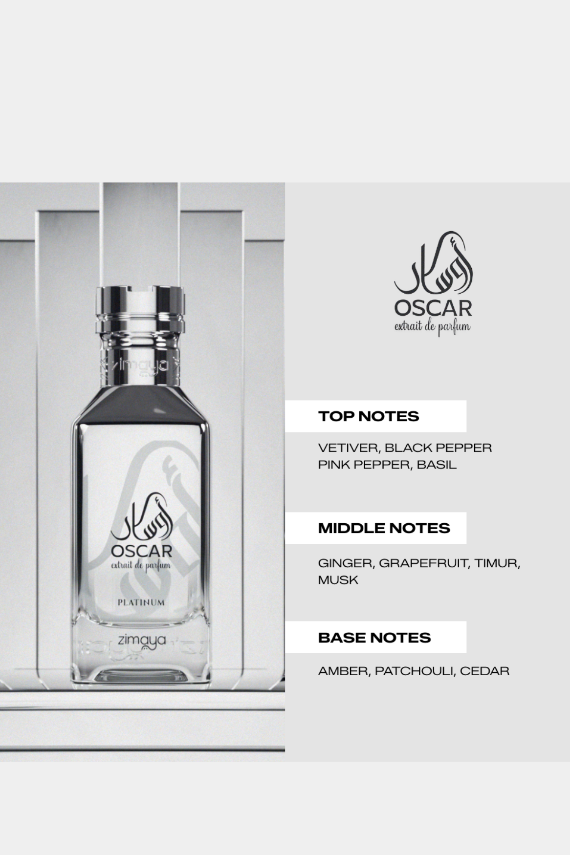 Oscar Platinum Zimaya woody spicy fragrance