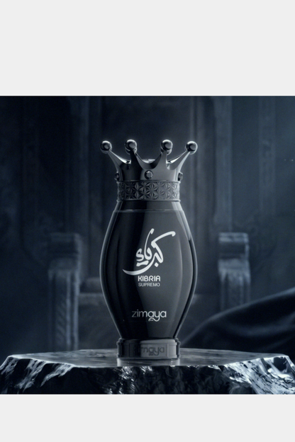 Kibria Supremo by Zimaya black bottle photographed on a dark marble surface