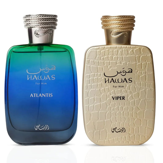 Hawas Atlantis & Hawas Viper Eau de Parfum Sprays 100ml (3.4 oz) by Rasasi (Bundle)