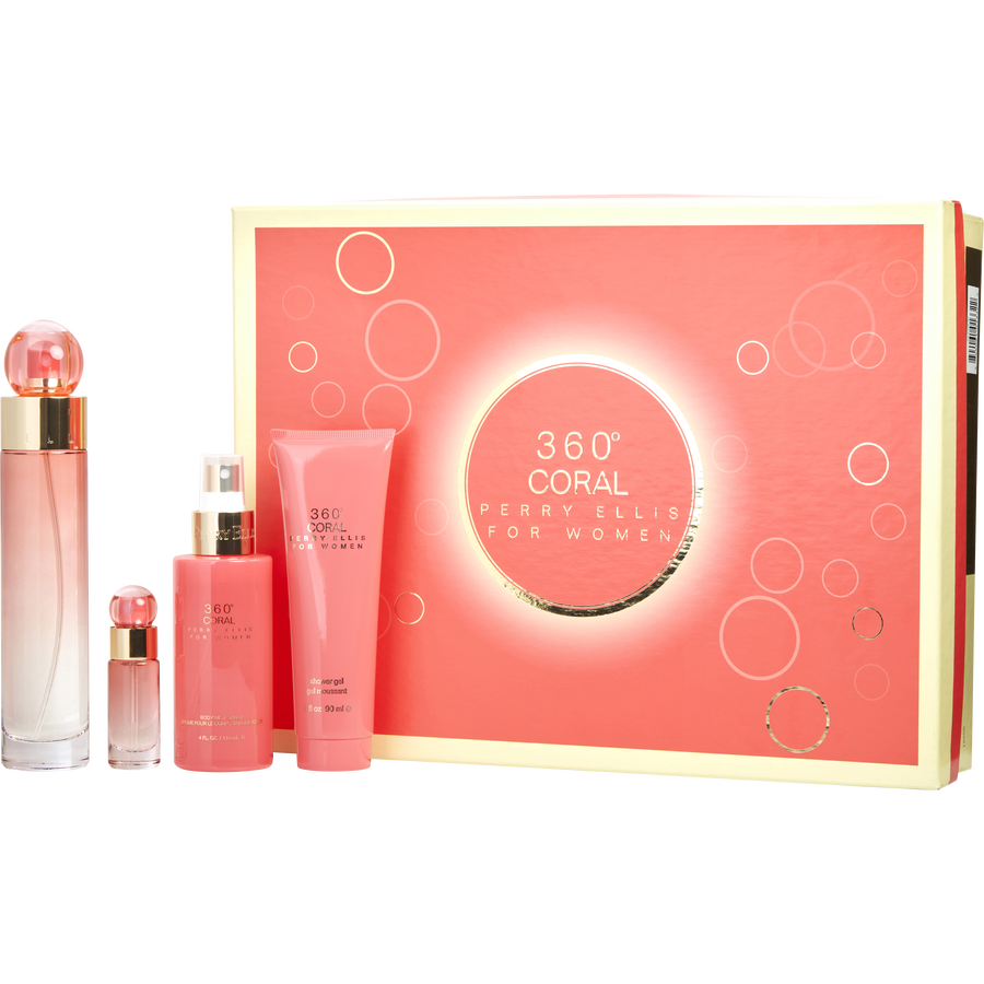 Perry Ellis 360 Coral for Women 3.4 oz Eau de Parfum 4-Piece Gift Set