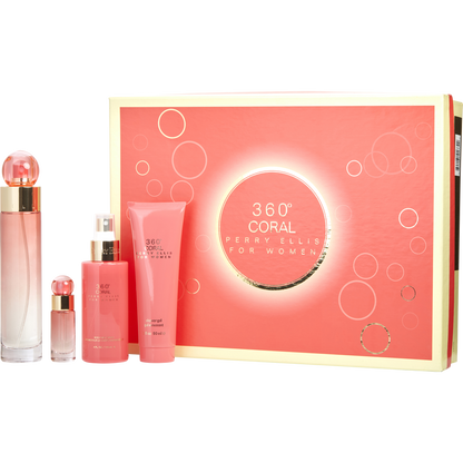 Perry Ellis 360 Coral for Women 3.4 oz Eau de Parfum 4-Piece Gift Set