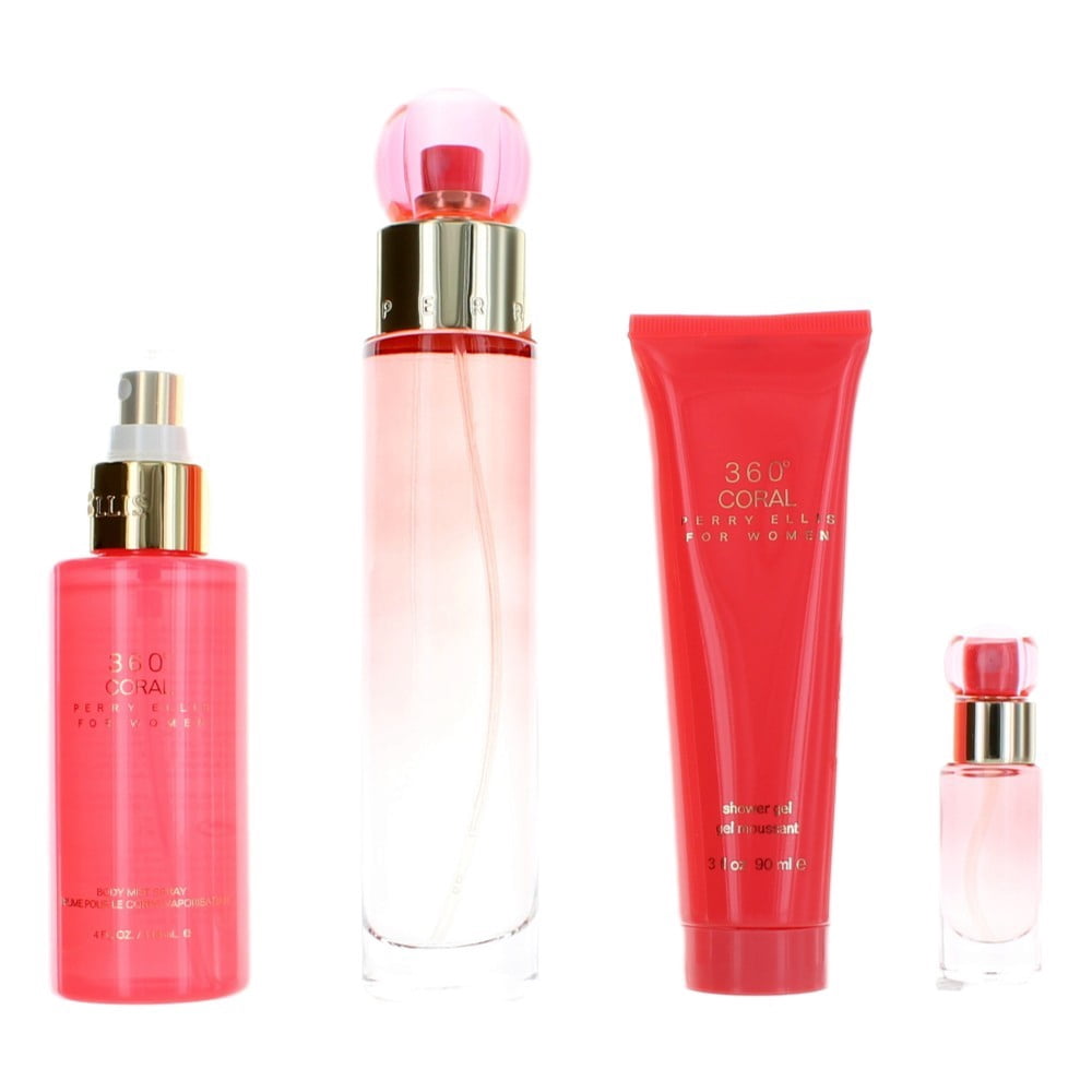 Perry Ellis 360 Coral for Women 3.4 oz Eau de Parfum 4-Piece Gift Set