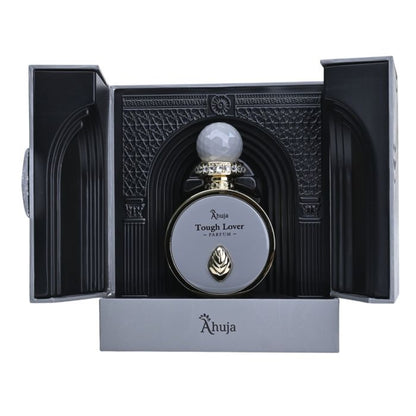 Tough Lover by Ahuja Parfum bottle displayed open in its black presentation box