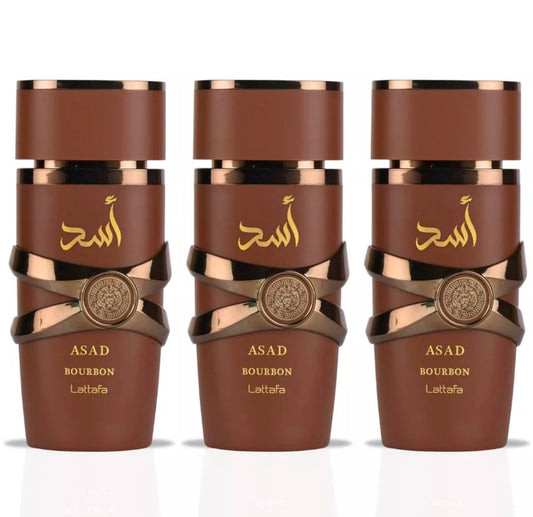 Asad Bourbon Eau De Parfum Spray 100ML (3.4 OZ) By Lattafa  (PACK OF 3)