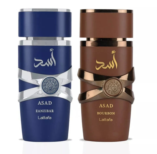 Asad Zanzibar & Asad Bourbon EDP Sprays 100ML (3.4 OZ) By Lattafa (BUNDLE)