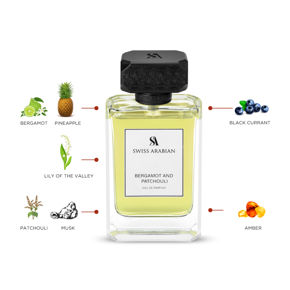 Swiss Arabian Bergamot & Patchouli Men EDP 3.4oz perfume bottle