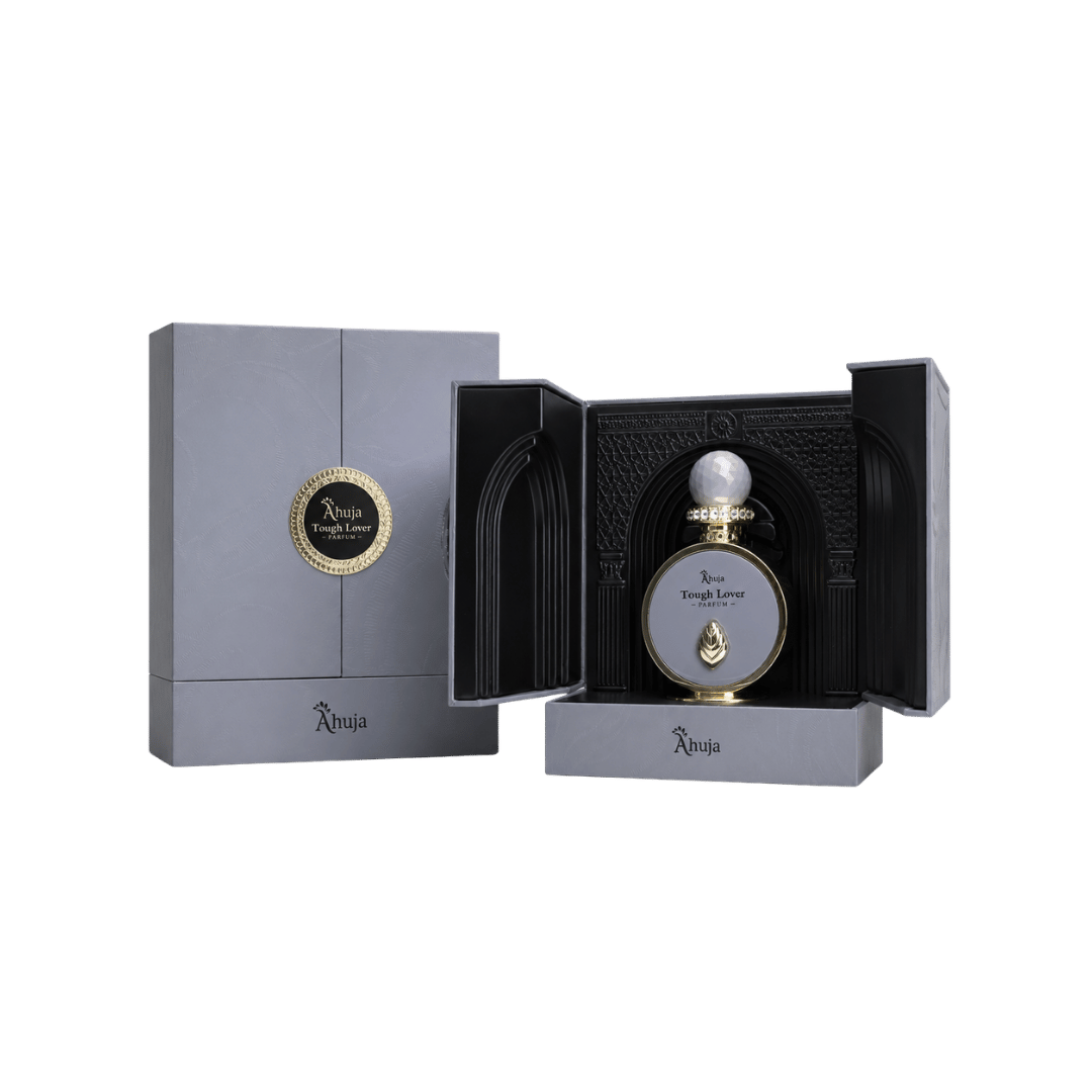 Tough Lover by Ahuja Parfum gift box closed and open showing the bottle