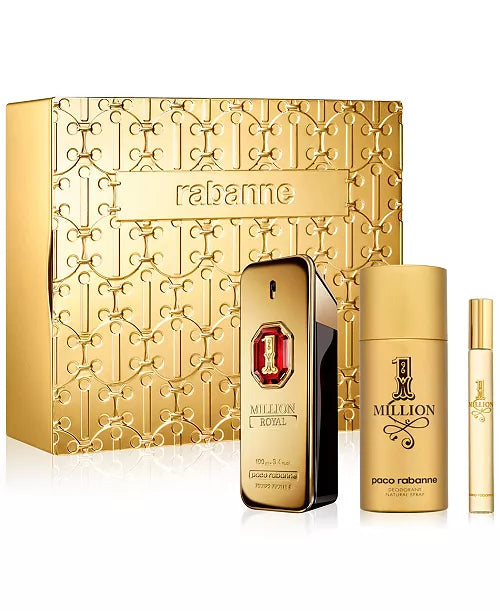 Paco Rabanne 1 Million Royal Gift Set 3.4 Parfum, 3.4 Body Spray, .34 T