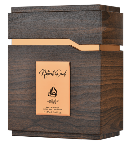 Lattafa Pride Natural Oud Eau de Parfum 3.4oz box packaging, Unisex