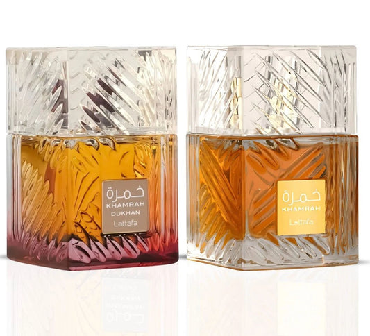 Khamrah & Khamrah Dukhan Eau De Parfum Sprays 100ML (3.4 OZ) by Lattafa (Bundle)