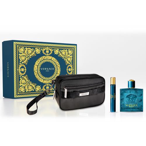 Versace Eros 3-piece gift set: 3.4 oz Eau de Toilette, 10 ml travel spray and pouch