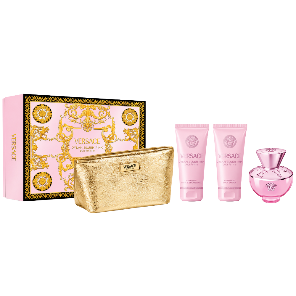 Versace Dylan Blush Pink 4-piece gift set: 3.4 oz Eau de Parfum, body lotion, shower gel and pouch
