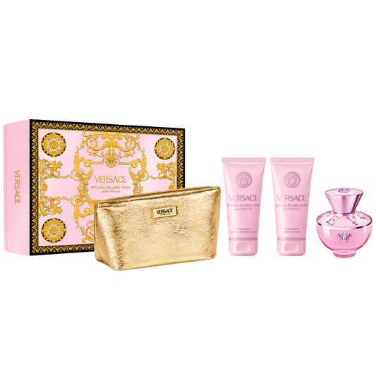 Versace Dylan Blush Pink 4-piece gift set: 3.4 oz Eau de Parfum, body lotion, shower gel and pouch