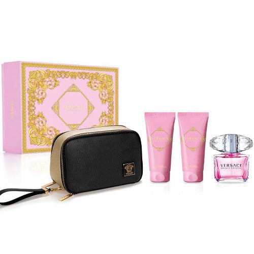 Versace Bright Crystal 4-piece gift set: 3.0 oz Eau de Toilette, body lotion, shower gel and pouch